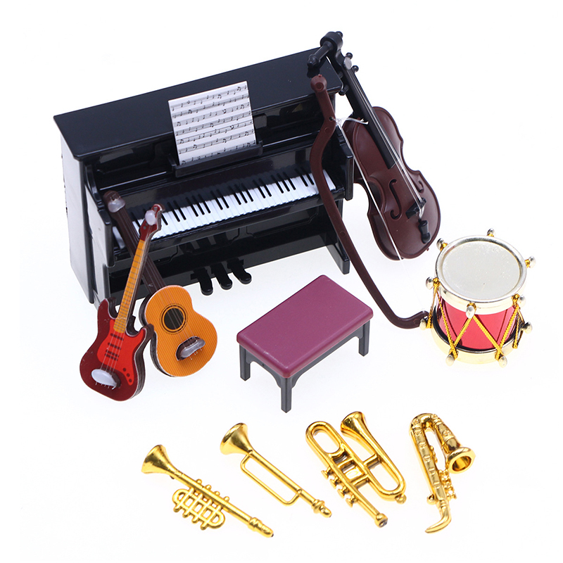 Musical Instrument Project - 1:12 ドールハウスミニチュア古典楽器ピアノギターサックスセット楽器モデル人形ホームライフシーンの装飾