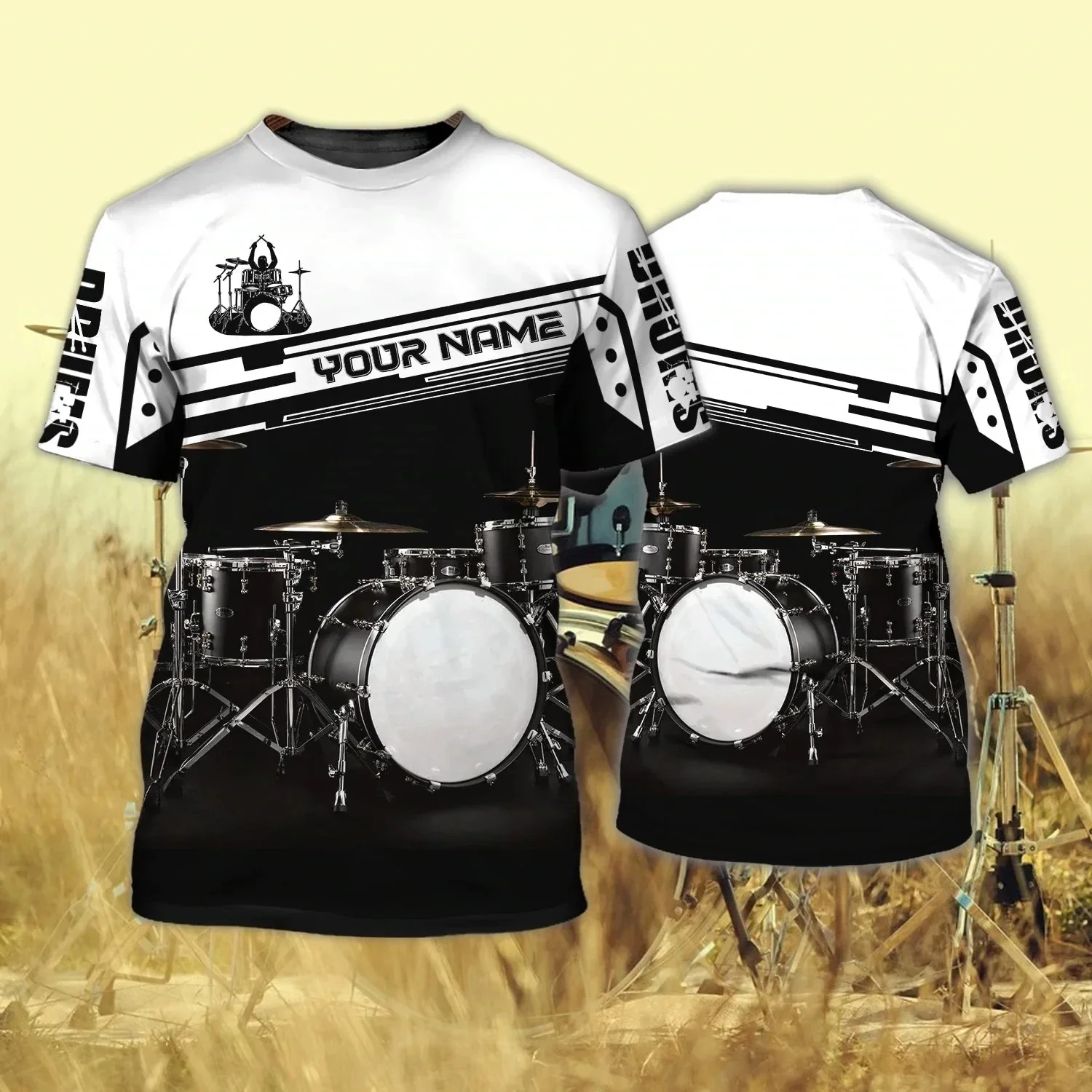 Musical Instrument Name - 愛平和ドラムパーソナライズされた名前 3D 全体プリント夏の男性 tシャツ楽器 Tシャツユニセックスカジュアル Tシャツトップス