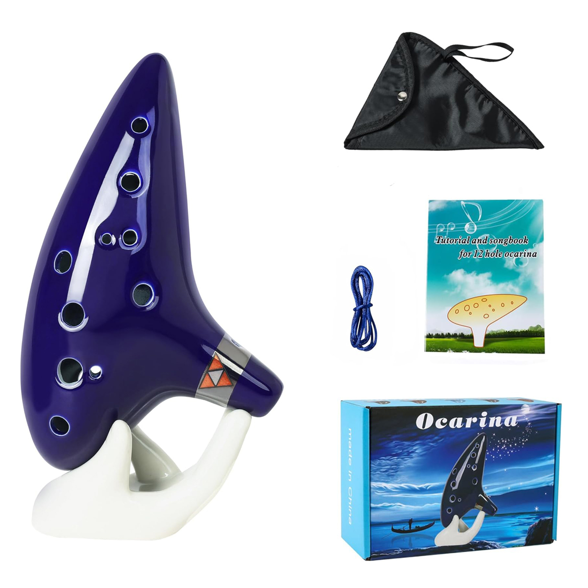 Musical Instrument Book - 新しい12音アルトCセラミックオカリナ、青色の楽器、歌本、ネックストラップ、キャリーバッグ付き