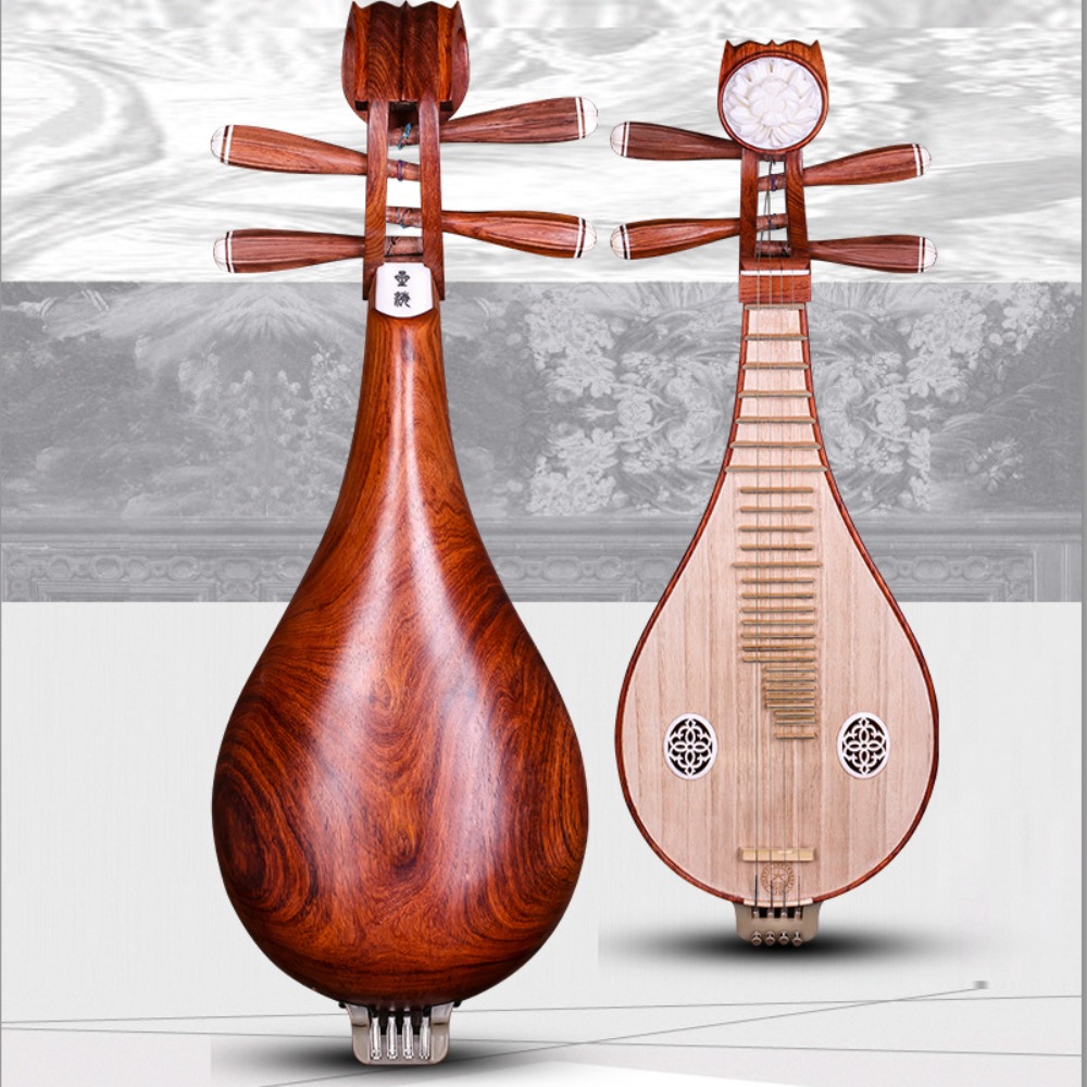 Musical Instrument Music - 北京星海8414-A ローズウッド柳琴 中国民族楽器 牡丹模様入り
