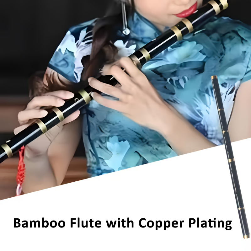 Tin Whistle Flute - 6穴竹笛 銅メッキ付き 46cm/18.3インチ 手作り竹横笛 初心者向け楽器