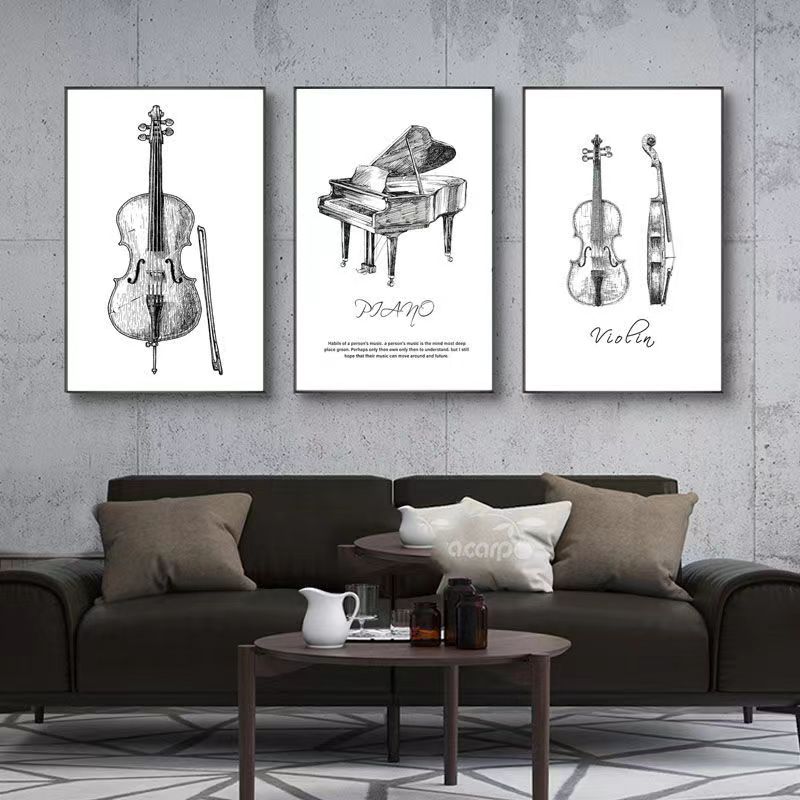 Musical Instrument Project - キャンバス絵画現代ミニマリストピアノバイオンドラムキット楽器プリント壁ピアノルーム家の装飾壁の装飾