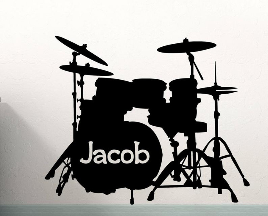 Musical Instrument Name - ドラムセット壁デカールカスタム名楽器壁のステッカールームビニールステッカー寝室バンド音楽壁画 d978