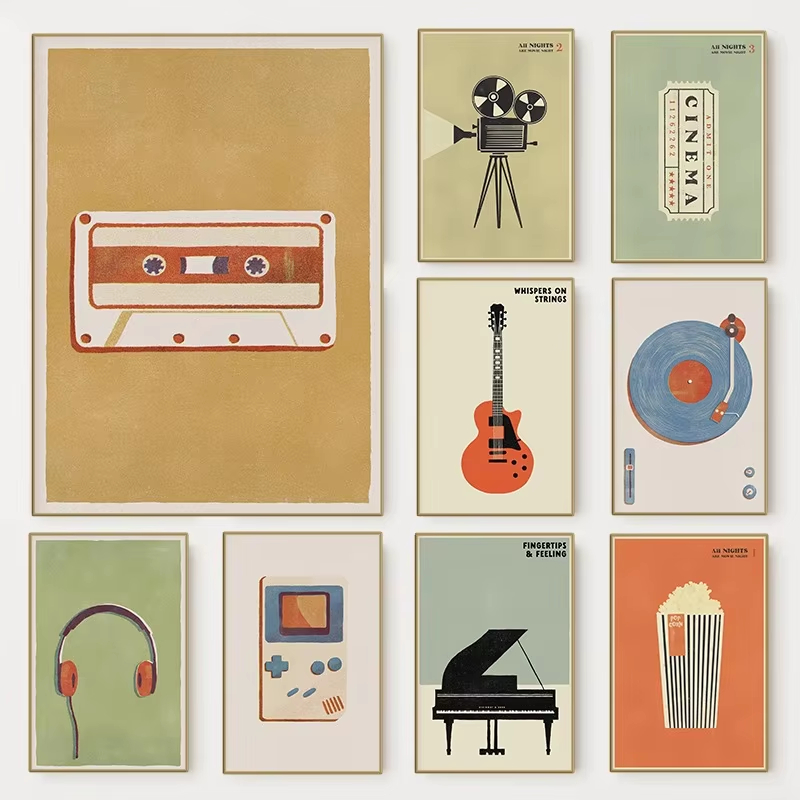 レトロな中世風ポップミュージック楽器ポスター |   90年 - Musical Instrument Project のレビューと価格