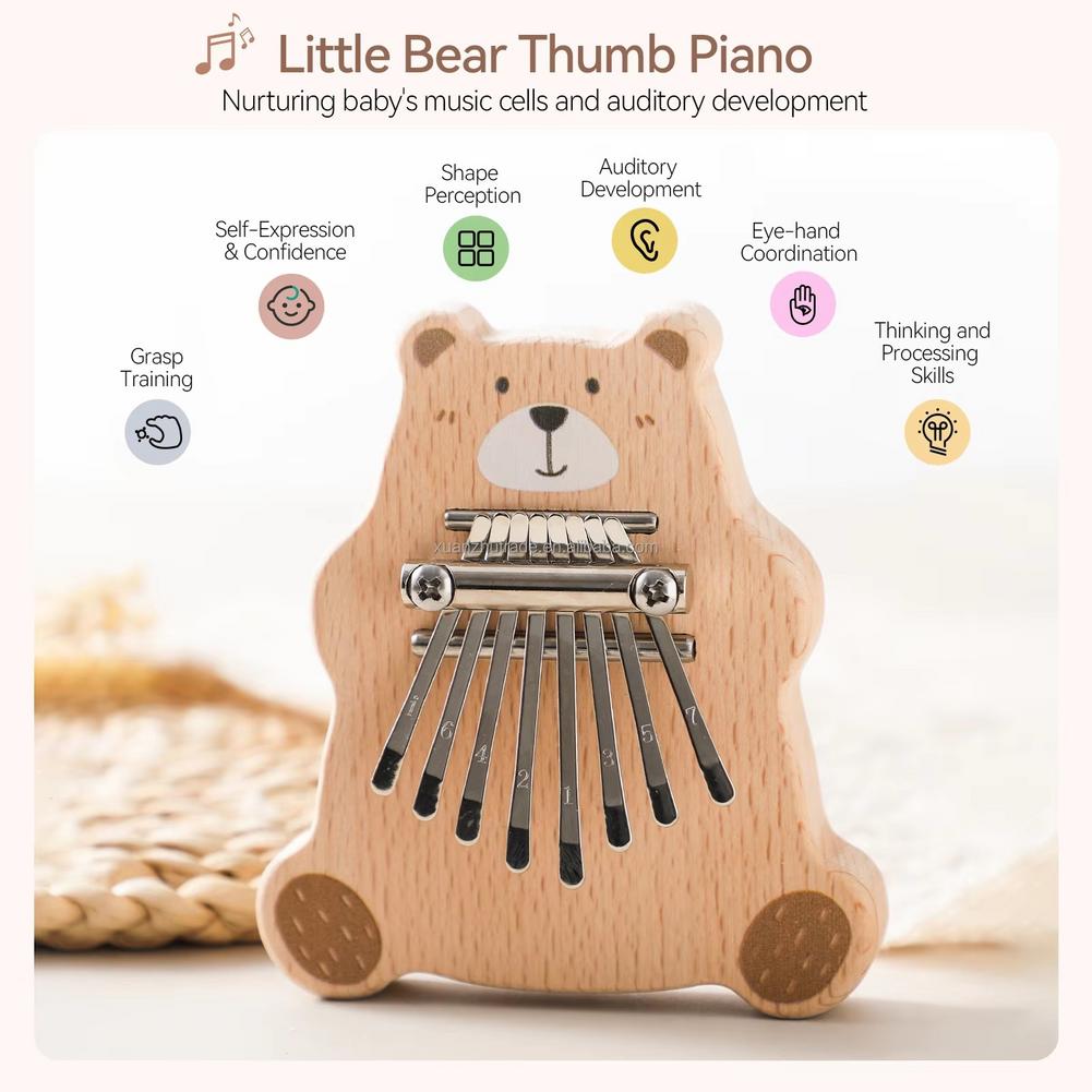 8 キーミニカリンバポータブル親指ピアノ漫画クマ指楽器ベビー - Musical Instrument Kids のレビューと価格
